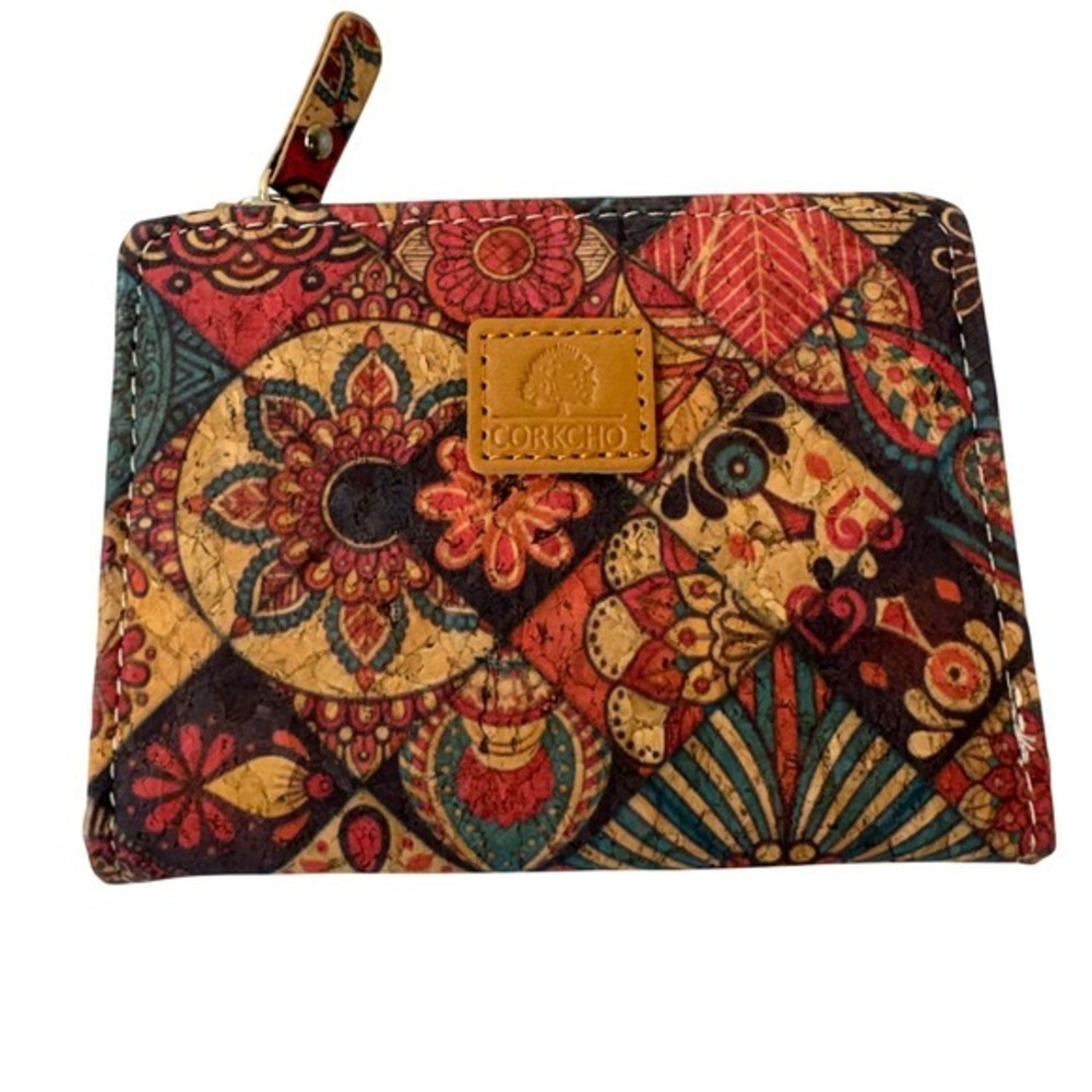 Corkcho Patchwork Mandala Print Small Zip Around Wallet Card‎ Holder